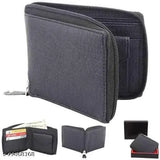 Faux leather/leatherette Classic World Fashionable men's zip lock wallet, ultra slim, 2 compartments, solid pattern, perfect for daily use