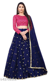 Royal Blue Taffeta Silk Lehenga Choli with Blouse & Net Dupatta, Indian designer net sequence, embroidered dupatta and checked top pattern