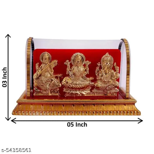 Gold-plated Laxmi Ganesh Murti Ma Saraswati idols for home decor, pooja room, living room or office