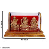 Gold-plated Laxmi Ganesh Murti Ma Saraswati idols for home decor, pooja room, living room or office