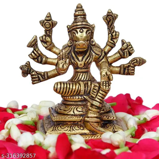 Brass 3-inch Varahi Devi Idol, Hindu goddess symbolizing creation and power, India origin
