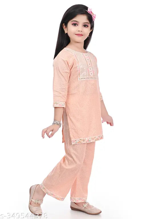 Rayon printed maxi length 3/4 sleeve kurtis and palazzo set for casual and party wear by STARCASE Produce, suitable for girls aged 0-6 years