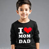 Polycotton printed net 'I Love Mom Dad' long sleeves for kids aged 5-6, India origin