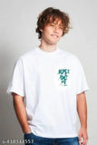 Men's white drop-shoulder sleeves pure cotton "Just Do It" graphic t-shirt, 100% cotton, relaxed fit, short sleeves, crew neck, machine washable, ideal for casual outings, sports activities, everyday wear