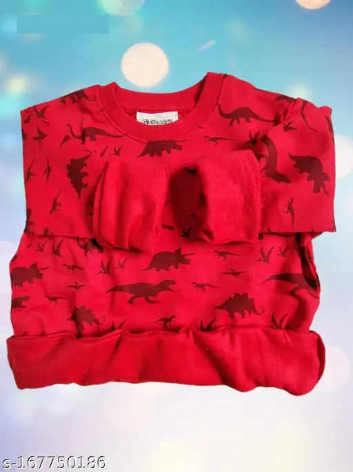 Wool sweatshirt for kids (3-4yrs to 6-7yrs), printed net design, Indian-made cotton velvet