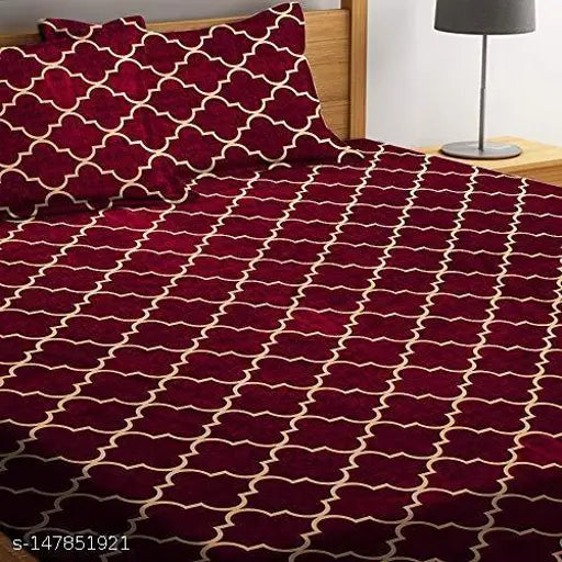 Maroon Carpet, 100% Glace Cotton, Supersoft 180 TC Fitted Bedsheets with 2 King Size Pillow Covers, Fits 78x72 inches