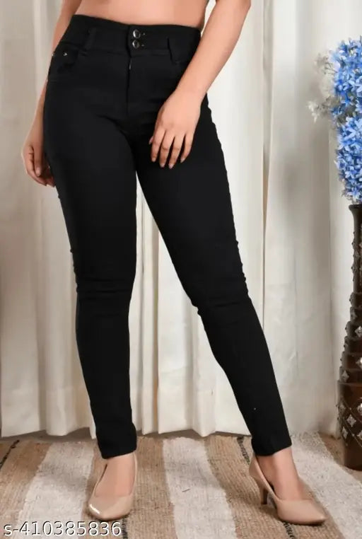 Black cotton blend stretchable high waist jeans for women, tie-ups net detail, curved pockets, light faded wash - Party wear denim from India