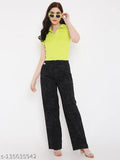 Lime punch polyester women's ribbed half-sleeve tank top, durable, moisture-resistant, mid-waist crop length design