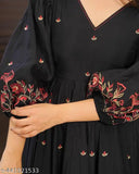 Cotton Anarkali gown with embroidered net and dupatta set, suitable for functions, length 52", M-XXXL sizes available, made in India