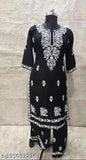 Embroidered rayon kurta and palazzo set with three-quarter sleeves, Indian craftsmanship for women's workwear