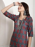 Premium crepe printed kurti with three-quarter sleeves, India-made women's casual wear