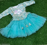 Trendy net frock for girl, embellished three-quarter sleeves, Indian origin