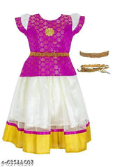 Trending South Style Colorblocked Chanderi Silk Lehenga with Short Sleeves, Indian traditional attire for kids aged 6-8 years