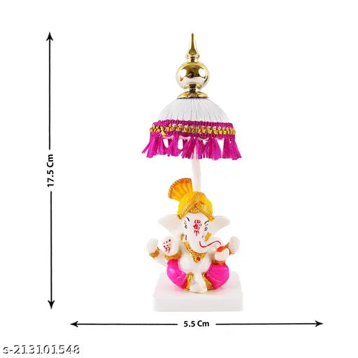 Multicolor poly resin Lord Chatri Ganesh pagri showpiece (17.5cm x 5.5cm x 4cm), handcrafted, suitable for home, temple decor, or gifting