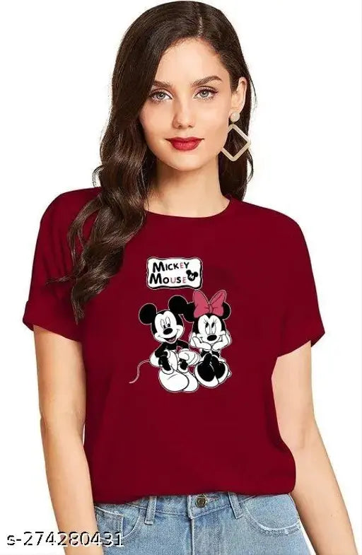 Mickey Mouse Printed Cotton T-shirt, stylish women's and girl's top (Pack of 1), Sleeve Length: Short, India Origin
