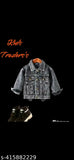grey denim jacket, solid pattern for kids aged 3-13, long sleeves on display