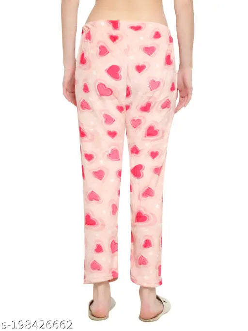 Peach acrylic women's winter fleece leggings for casual lounge wear, assorted prints