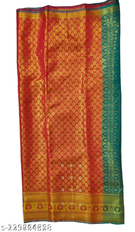 Brocade silk saree, single free size Banarasi silk, Zari woven pattern on display