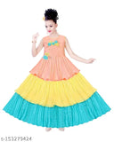 Trendy silk-blend colorblocked gown for girl, perfect for weddings and parties