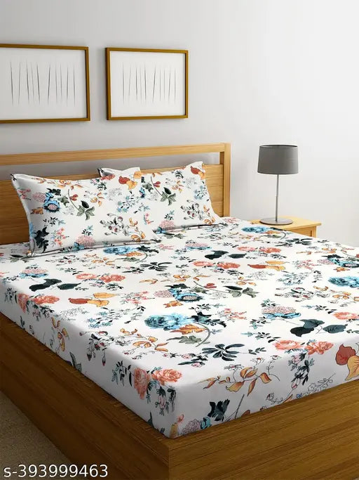 TARAIN COLLECTION Premium Cotton Floral Double Bed Sheets, Supersoft 210TC, 90*90 inch