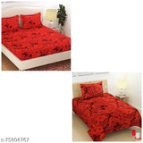 Red rose 3D combo2 polycotton floral double bed sheets, 120 thread count, 2 sets for AC room, ideal for adults, made in India