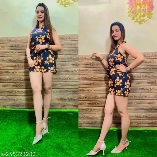 Stylish printed modal sleeveless jumpsuit/romper for women (XS: 32-24-30), digital print imported fabric