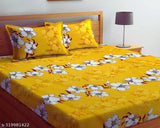New yellow flower, premium cotton blend elastic king size fitted bedsheet with 2 pillow covers, all-around elastic, 220 TC supersoft, ideal for summer, botanical charm printed bedsheet