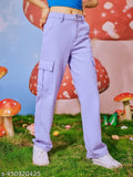 Lavender cotton blend cargo pant for woman, high waist, functional pockets, zipper fly closure - perfect for casual daily wear and weekends, machine washable