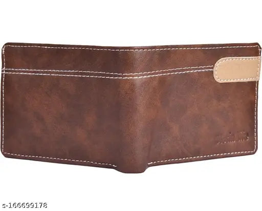 Brown faux leather men's wallet, regular size (5 card slots), ideal for gifting, solid design, high-quality classic accessory