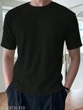 Mens classic fit short sleeve round neck polyester t-shirt, striped design in multiple sizes (S-XXL), India origin