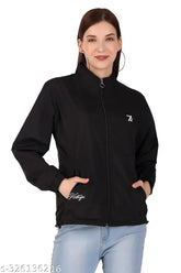 PU women's full-sleeve windcheater, solid pattern, warm inner lining, available in M, L, XL
