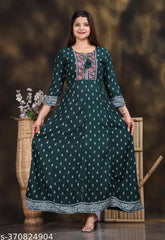 Rayon floral printed anarkali kurti, three-quarter sleeves, solid print ankle length, best quality new design for Indian women's fashion