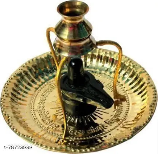 Navy blue brass pooja plate thali with Shivling stand, Abhishek Lota Kalash for Hindu rituals, traditional Indian puja accessory set