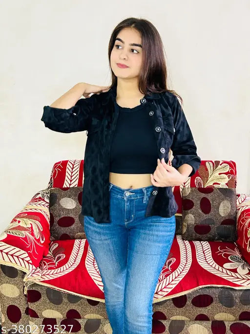 Velvet western jacket, long sleeves, printed pattern, women's and girl's sizes S-L, India origin