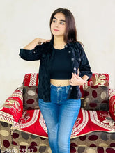 Printed net velvet women's jacket, long sleeves with double pockets - India