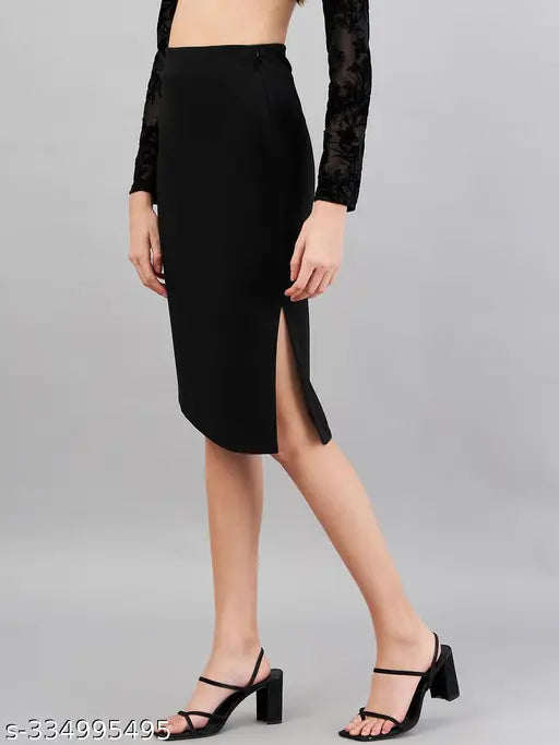 Purple polyester asymmetrical pencil skirt for women, ideal for formal occasions. Single item with feathered hem