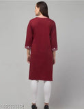 Woolen aari work embroidered kurti with three-quarter sleeves, wool fabric, Indian handcrafted fashion for women