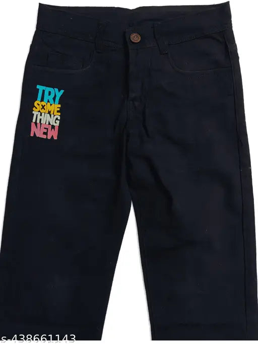 Fashionable print design black jeans for men - cotton blend with placement print, stylish and comfortable fit. Indian-made men's low-priced jeans in sizes 26, 28, 30