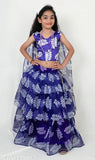 Princess Kids Girls Lehenga Choli & Dupatta, Organza fabric, leheriya print, sleeveless, stitched net, cotton inner, digital print work, India