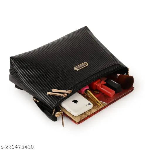 PU quilted shoulder slingbag, gold chain strap, free size with 2 compartments - Pancy Unique women's fashion accessory