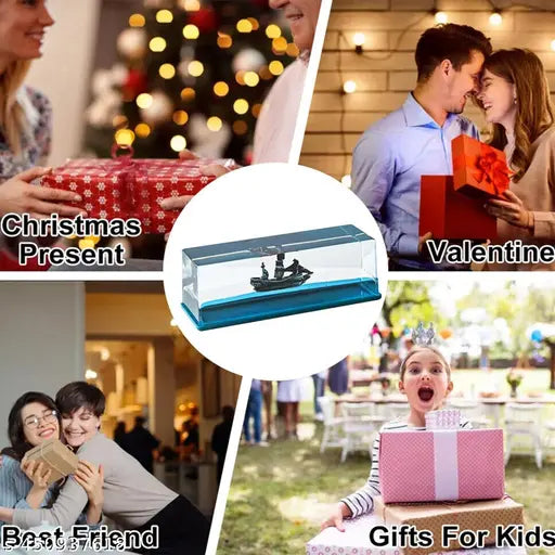 Titanic ship decorative acrylic paperweight, vibrant liquid motion ornament, unbreakable boat for home or office use