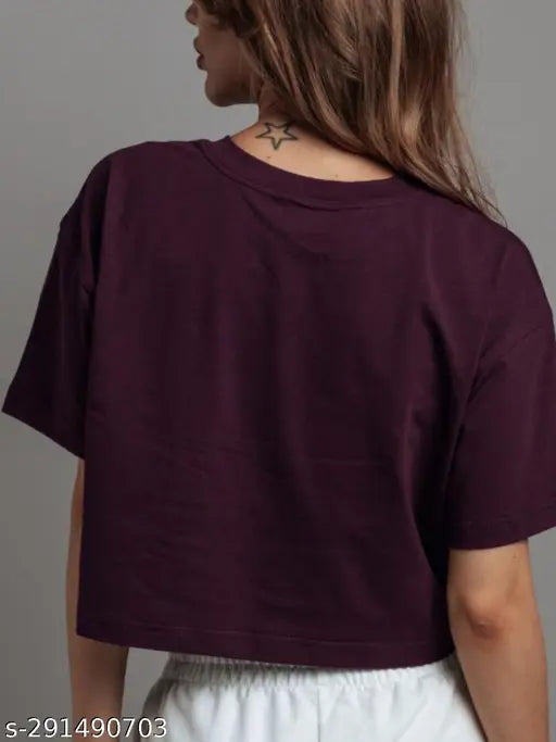 Purple cotton blend loose fit crop top for women & girls - trendy, comfortable, versatile style