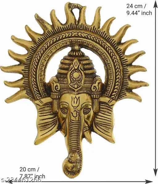 Ethnic aluminum Ganesh figurine, suitable for wall hanging. Indian-made decorative showpiece for Diwali, wedding, birthday or corporate gifts