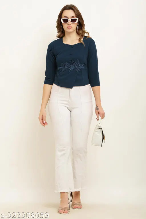 Poly crepe solid tunic, three-quarter sleeves, trendy Nita Valentino for women