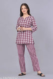 Pure cotton coord night suit for women, printed pattern, three-quarter sleeves, Indian weather-friendly, breathable, comfortable fit, machine washable