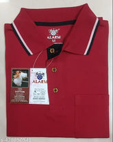 Solid Men's red, white, and black half-sleeve polo T-shirt in 100% super combed cotton with one pocket, made in India. Perfect for everyday use