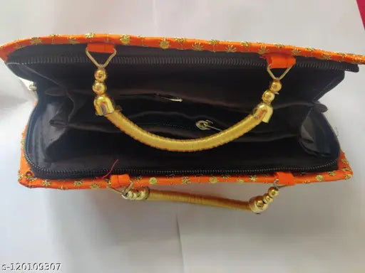 Handcrafted embroidered bridal clutch, polyester & cotton, 3 compartments, size 25 cm x 12 cm x 2 cm, Indian artistry
