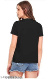 Printed cotton blend short sleeves Regular Black Blessed Heart White top for women, India origin