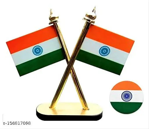 Steel-made Indian National Flag, pure no plastic - decorative desk or car dashboard art piece