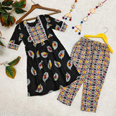 Printed cotton blend kurta and trousers set for girls aged 4-13, Indian origin